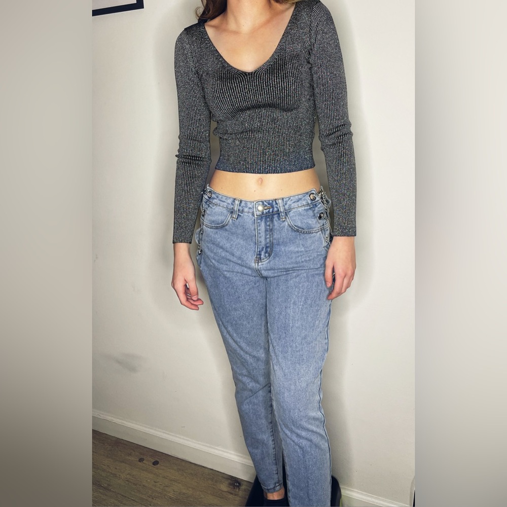 Small Sparkly Grey Zara Crop top